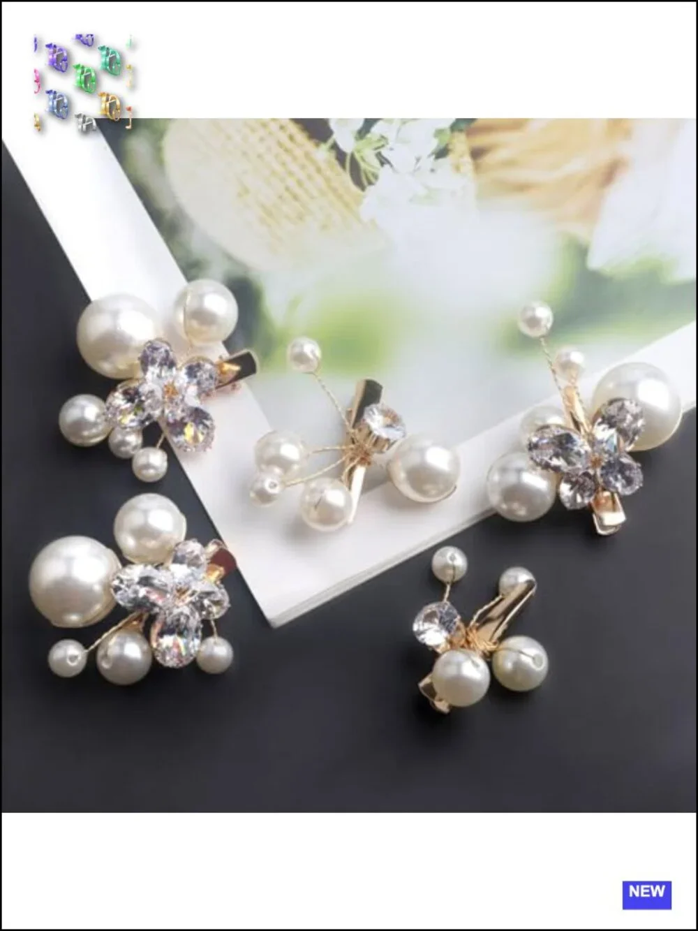 Small Pearl Rhinestone Alligator Hair Clips, Set of 5 - Bridal Hair Accessories